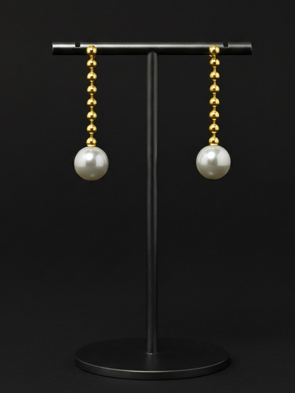 Gold and Pearl Drop Chain Earrings
